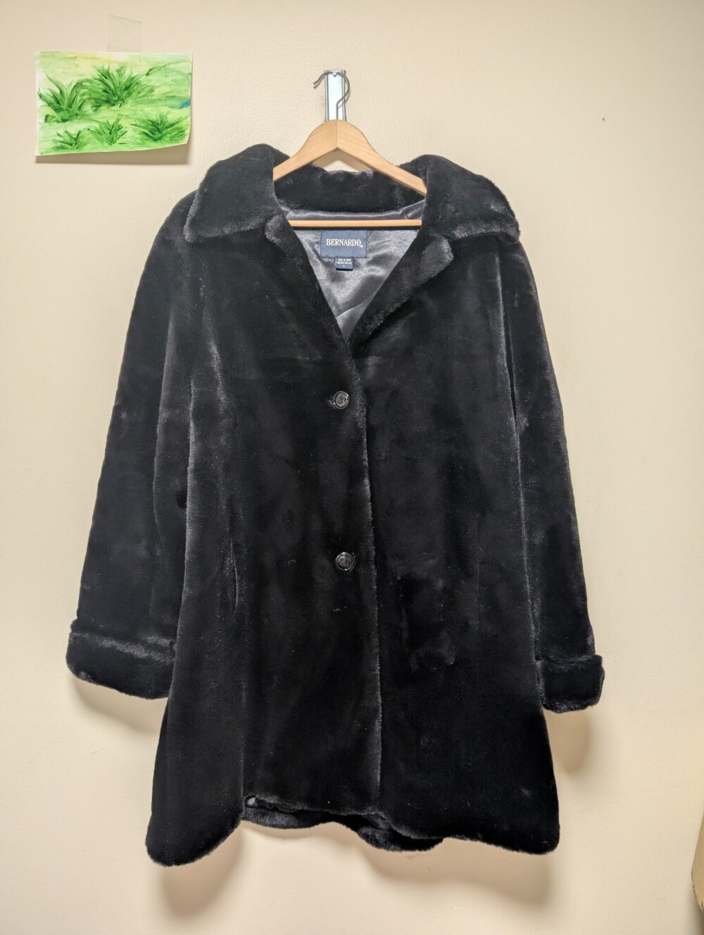 Bernardo Black Faux Fur Coat Button Front Large